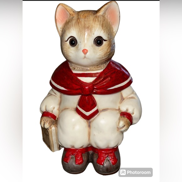Vtg Japan Wilbur Milton Anthropomorphic Red Sailor Cat Cookie Jar glass eyes - Picture 1 of 5